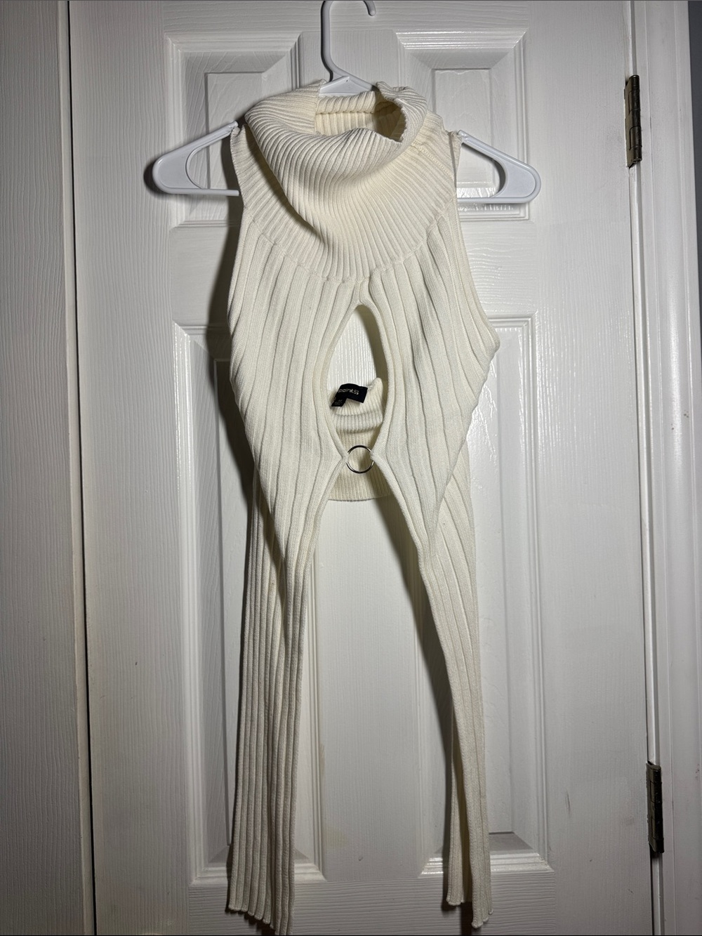 3.1 Phillip Lim Cream Ribbed Sleeveless Turtleneck with Front Ring Cutout